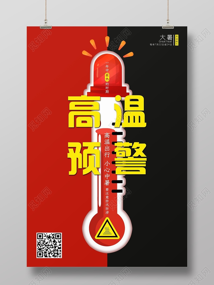 红色大气夏天夏季高温预警宣传海报