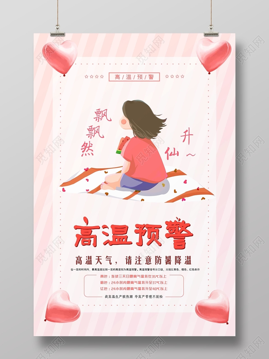 清新简约夏天夏季高温预警宣传海报