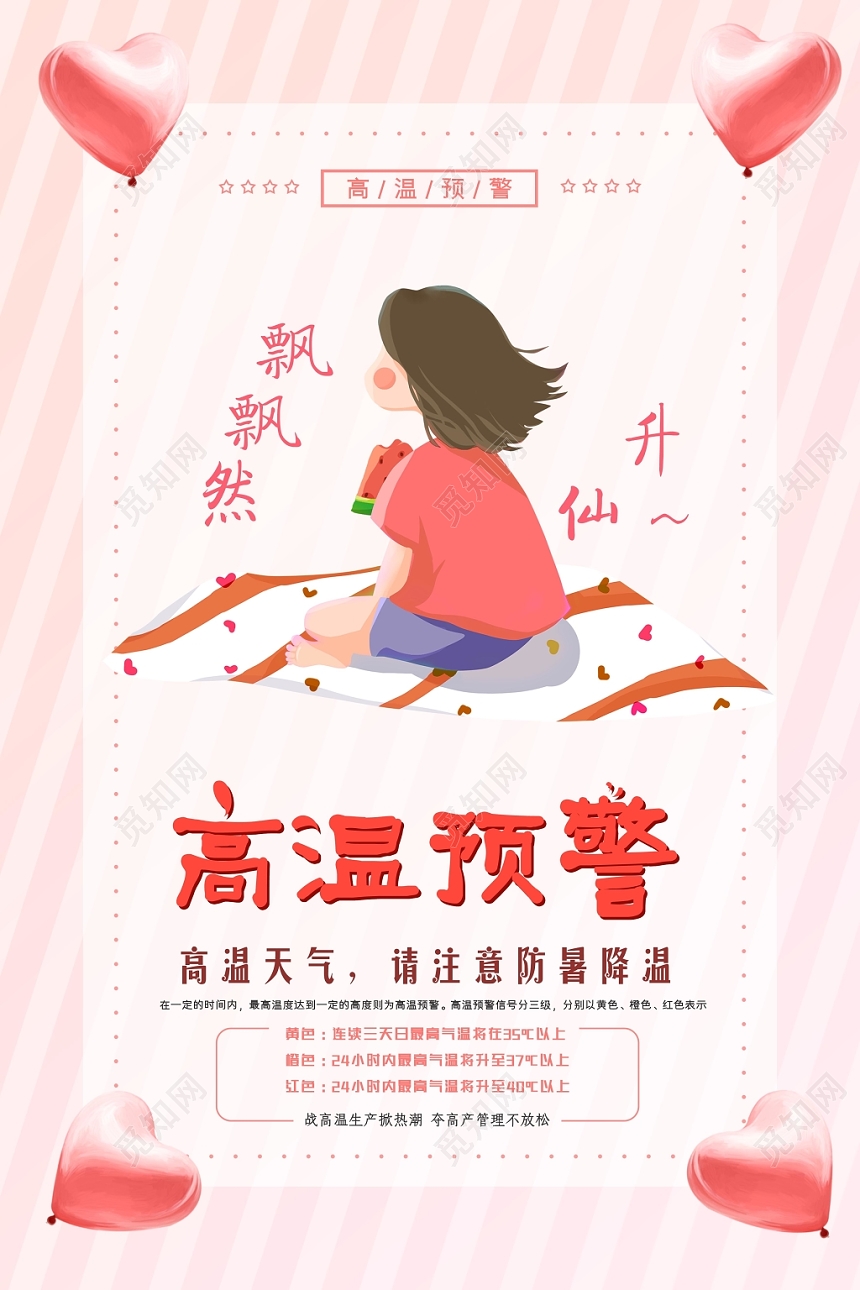 清新简约夏天夏季高温预警宣传海报