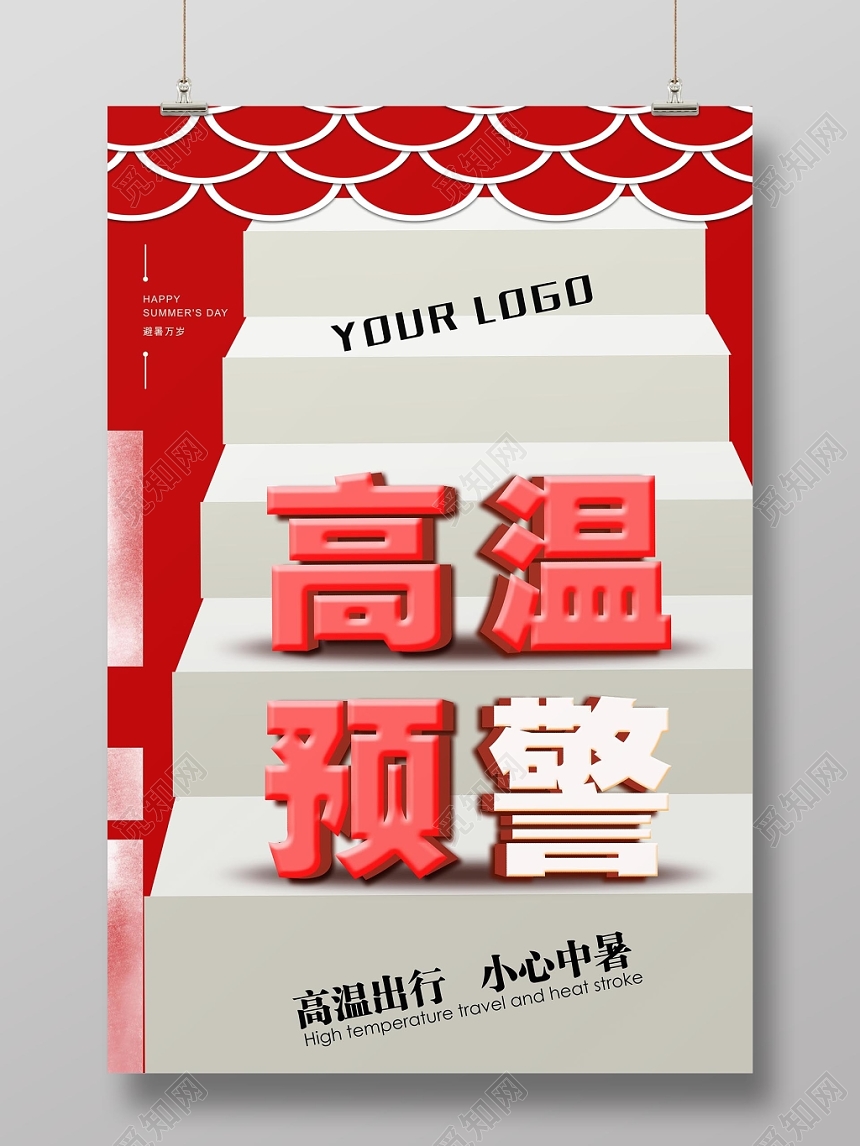 创意时尚夏天夏季高温预警宣传海报