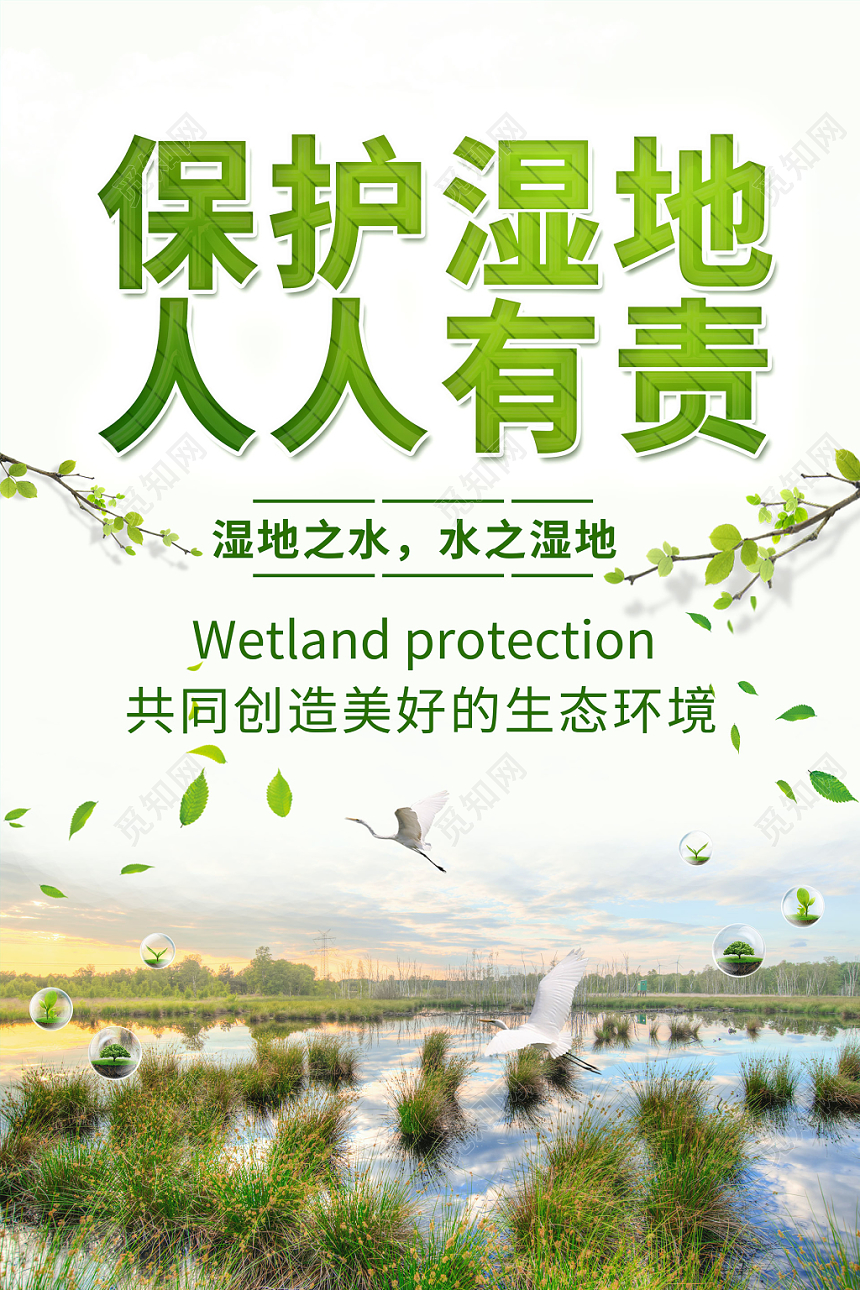 保护湿地人人有责绿色环保环境保护湿地海报