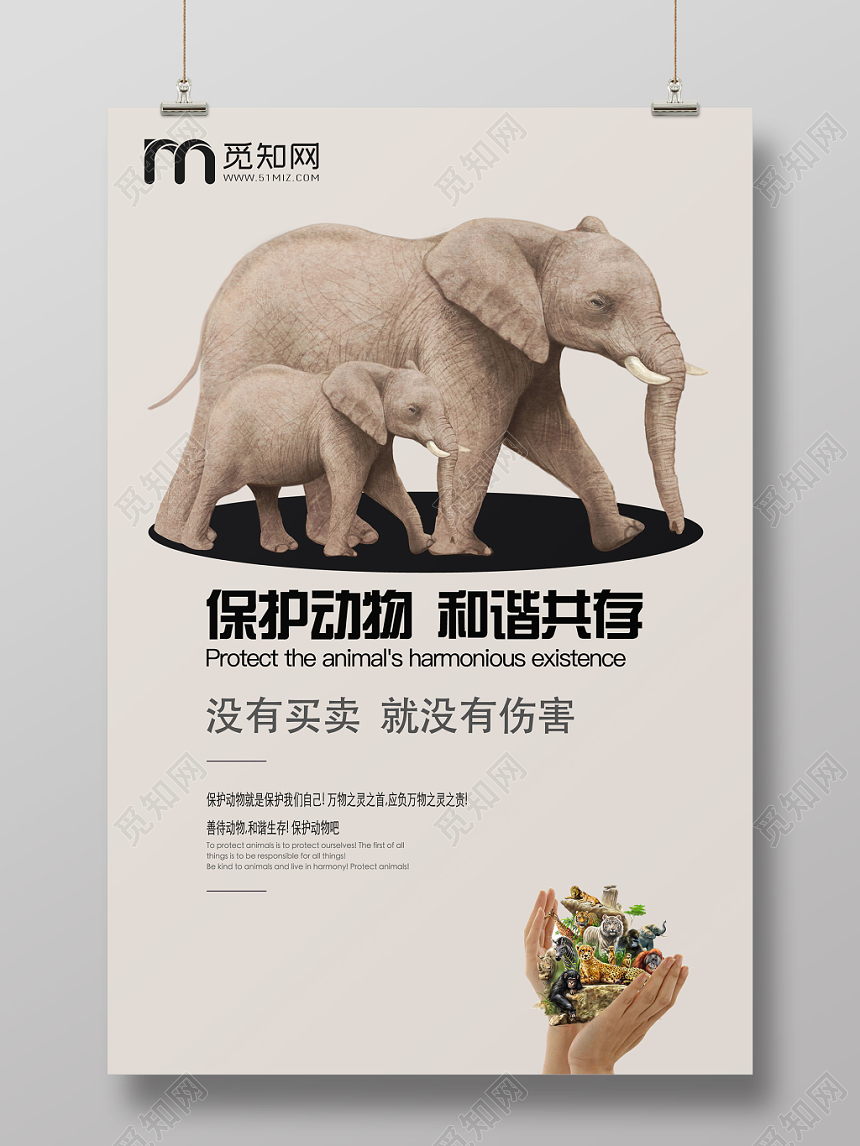 创意简约保护动物野生动物公益宣传海报