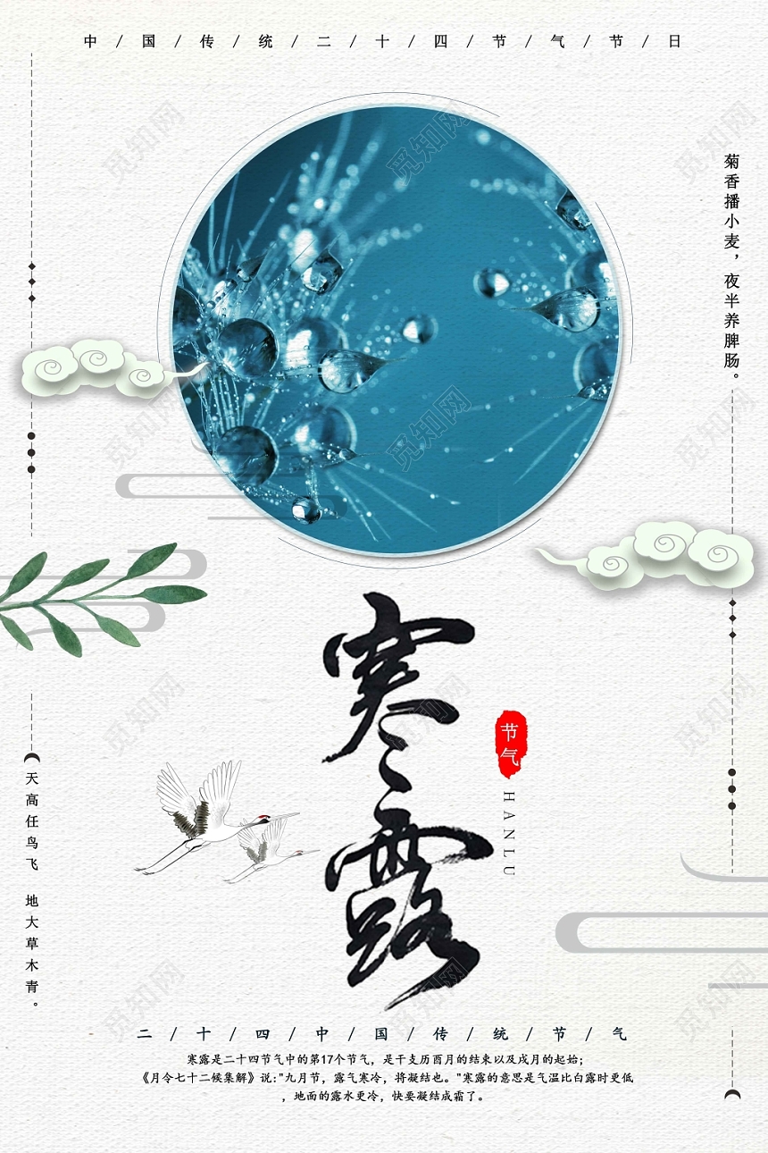 浅色古风简约二十四节气寒露海报