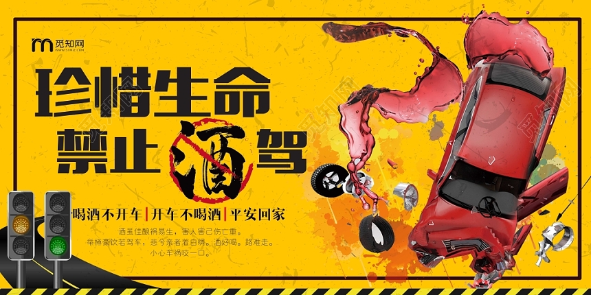 黄色时尚已发酒驾珍爱生命禁止酒驾公益展板
