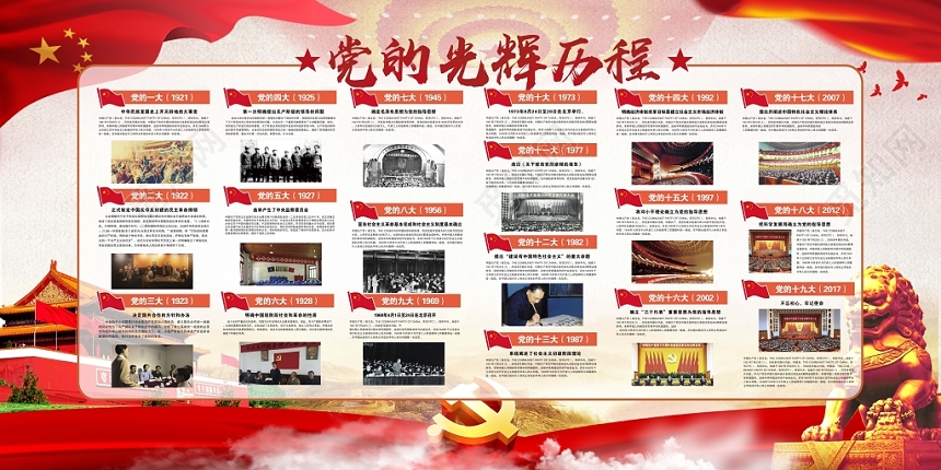 仿古七一建党节党政党建党课党的光辉历史展板宣传栏背景