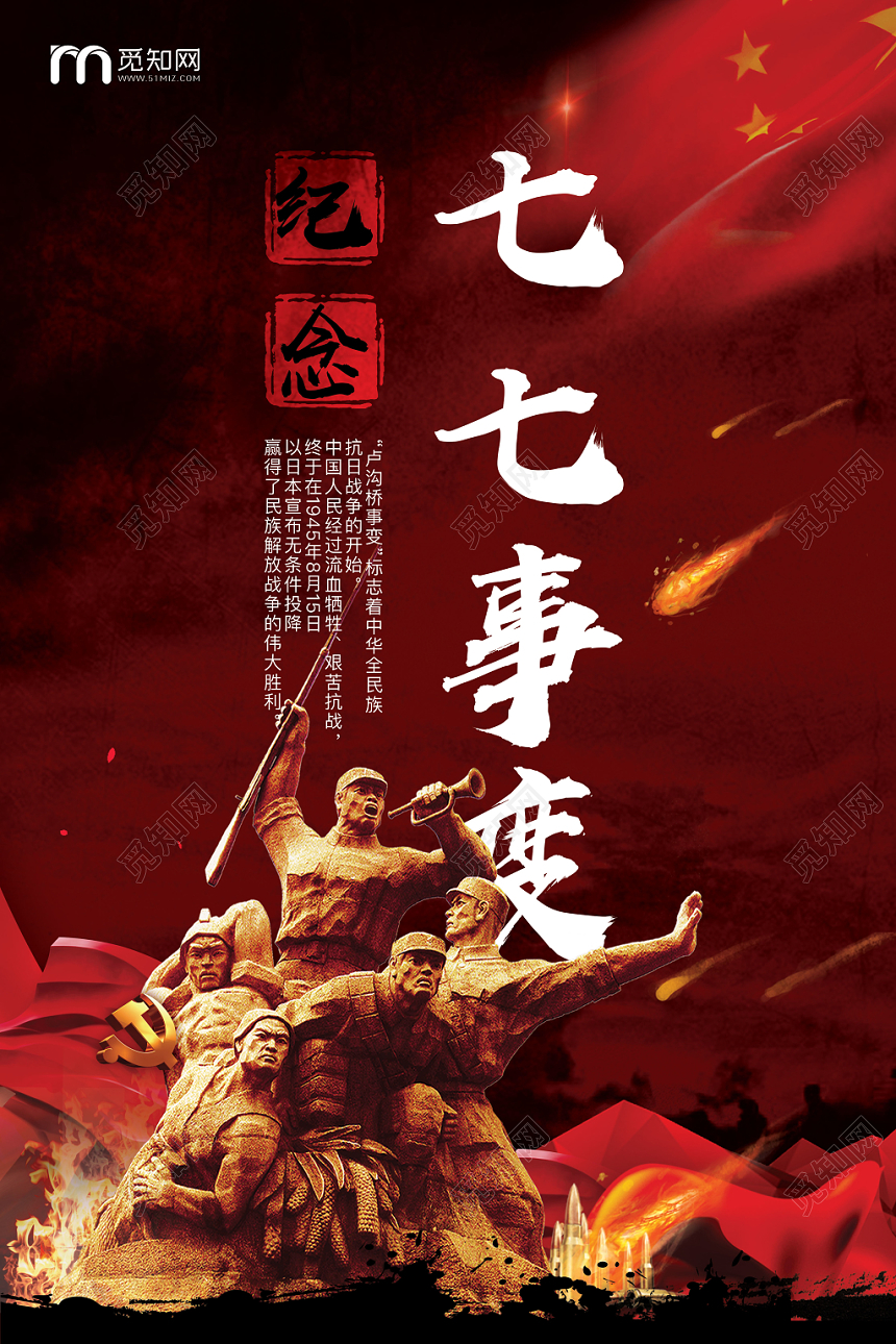 77事变七七事变抗日战争纪念日勿忘国耻宣传海报党建