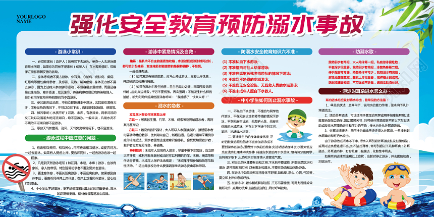 蓝色简约强化安全教育预防溺水事故展板宣传栏