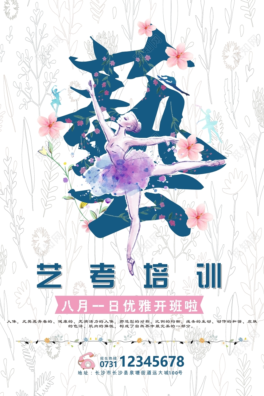 蓝色简约艺考培训文化班招生海报设计