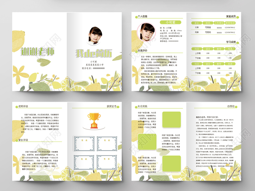 淡黄色清新风手绘小升初简历模板