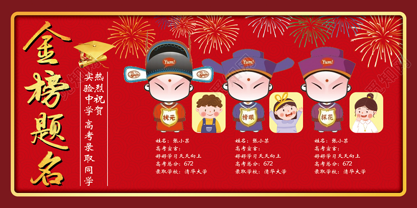 喜庆卡通金榜题名展板