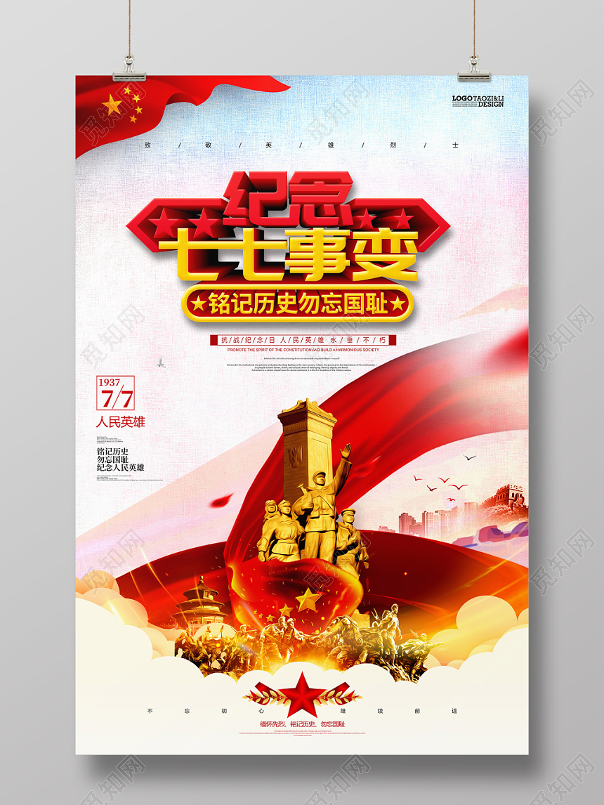 纪念七七事变铭记历史勿忘国耻党政党建宣传海报