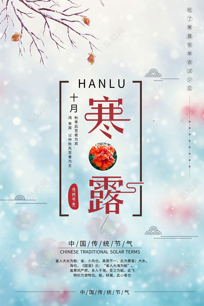 淡蓝色背景二十四节气寒露海报