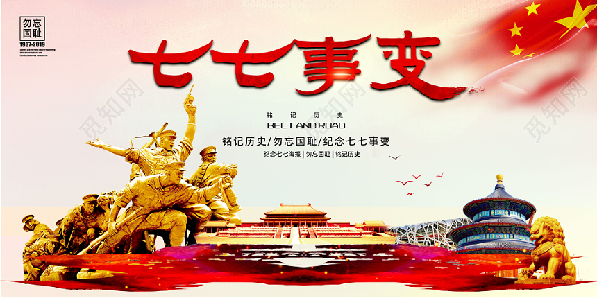 七七事变勿忘国耻铭记历史党建展板