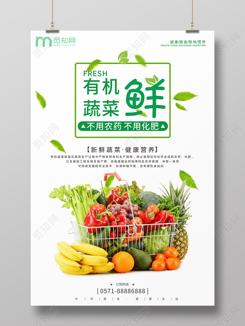 有机蔬菜鲜绿色简约设计水果食品宣传海报