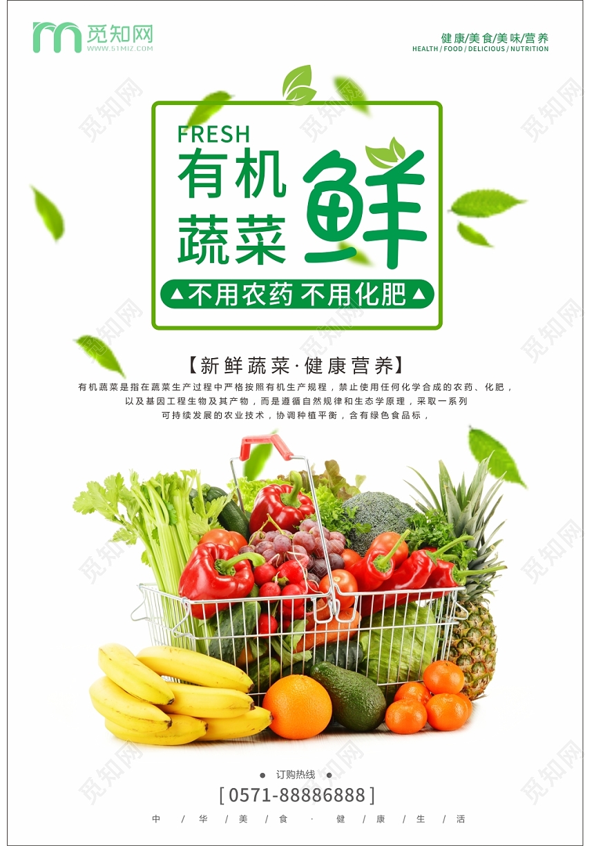 有机蔬菜鲜绿色简约设计水果食品宣传海报