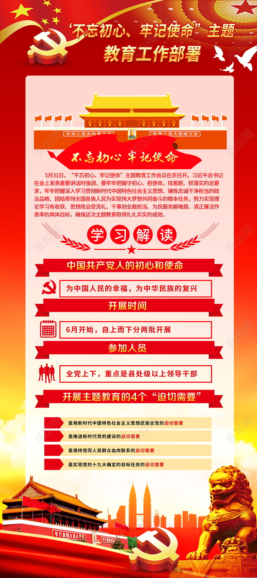 不忘初心牢记使命党政党建党课党建机关主题易拉宝展架设计