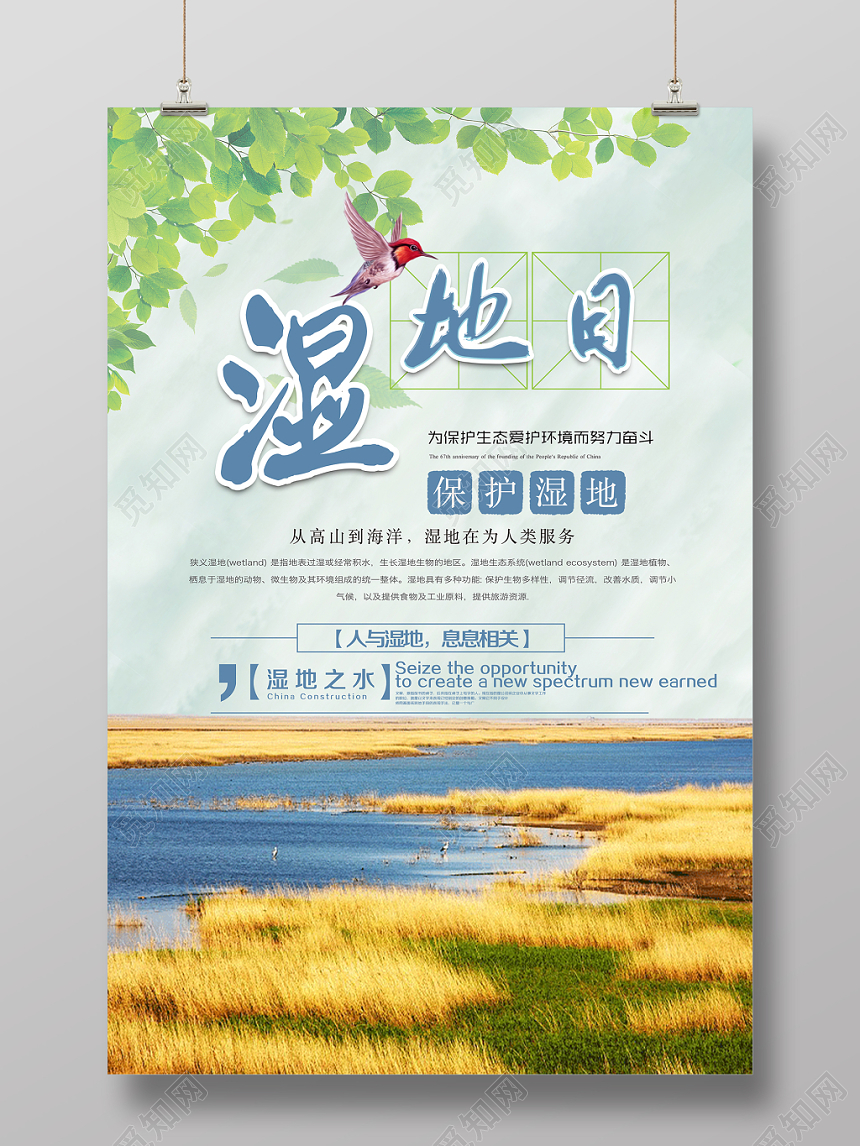 简约时尚保护湿地世界湿地日宣传海报设计