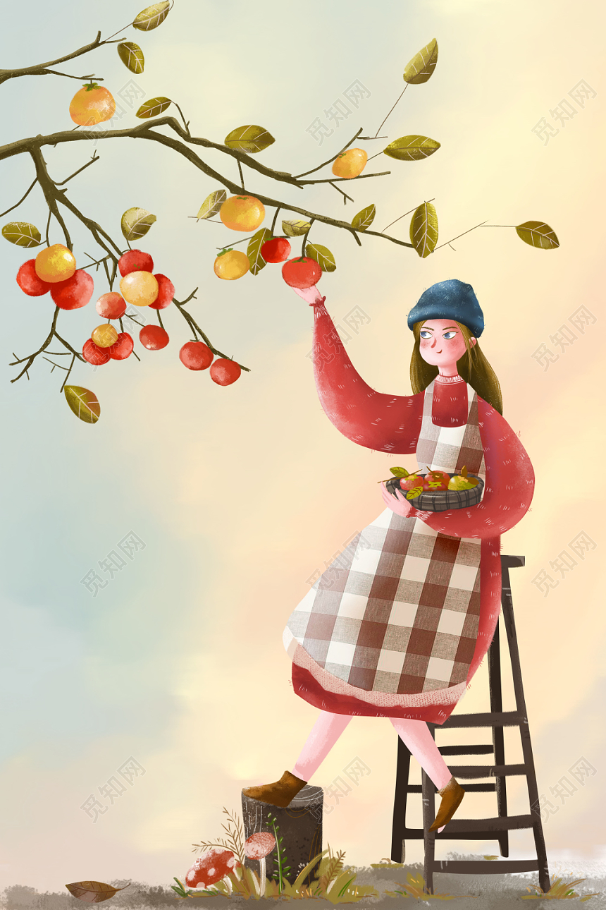 二十四节气霜降原创插画海报