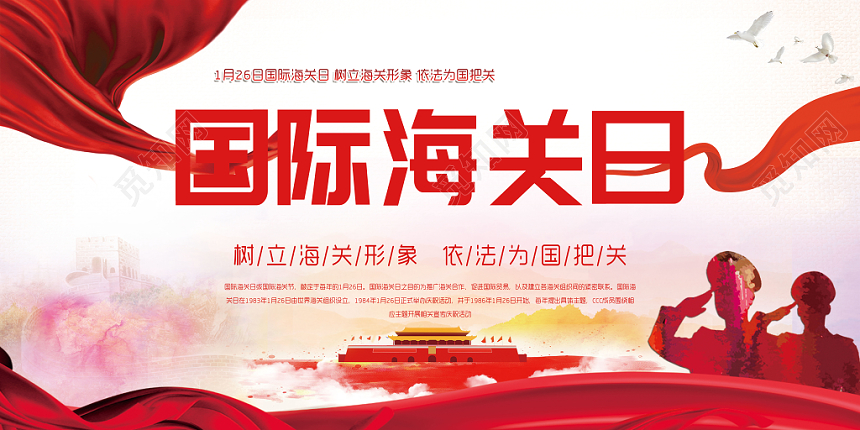红色炫彩国际海关日海报展板