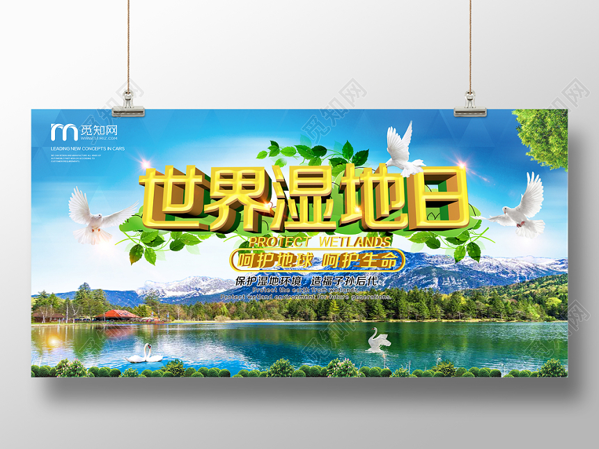 简约时尚保护湿地世界湿地日宣传展板设计