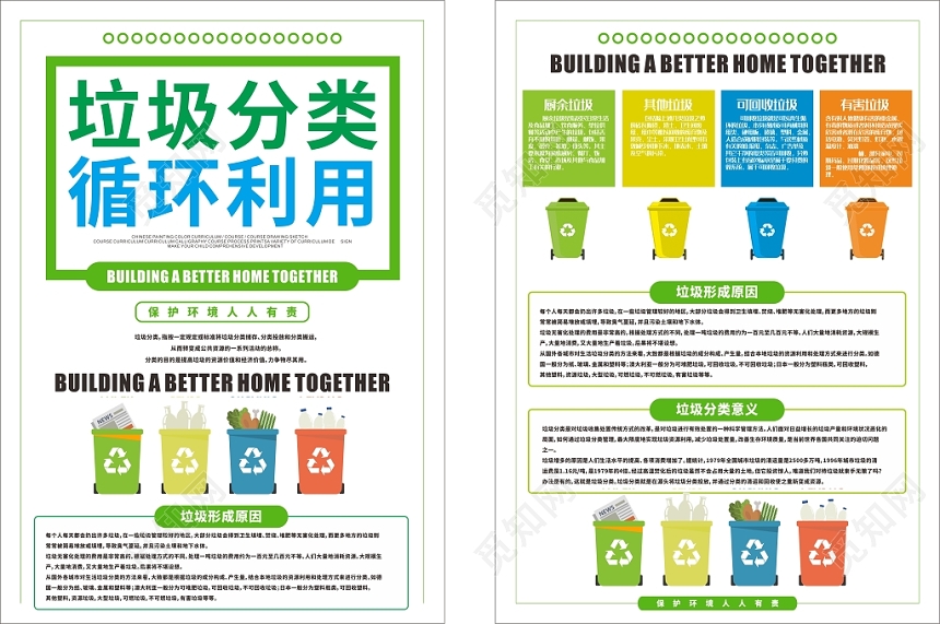 垃圾分类循环利用多彩简约几何风格扁平设计海报