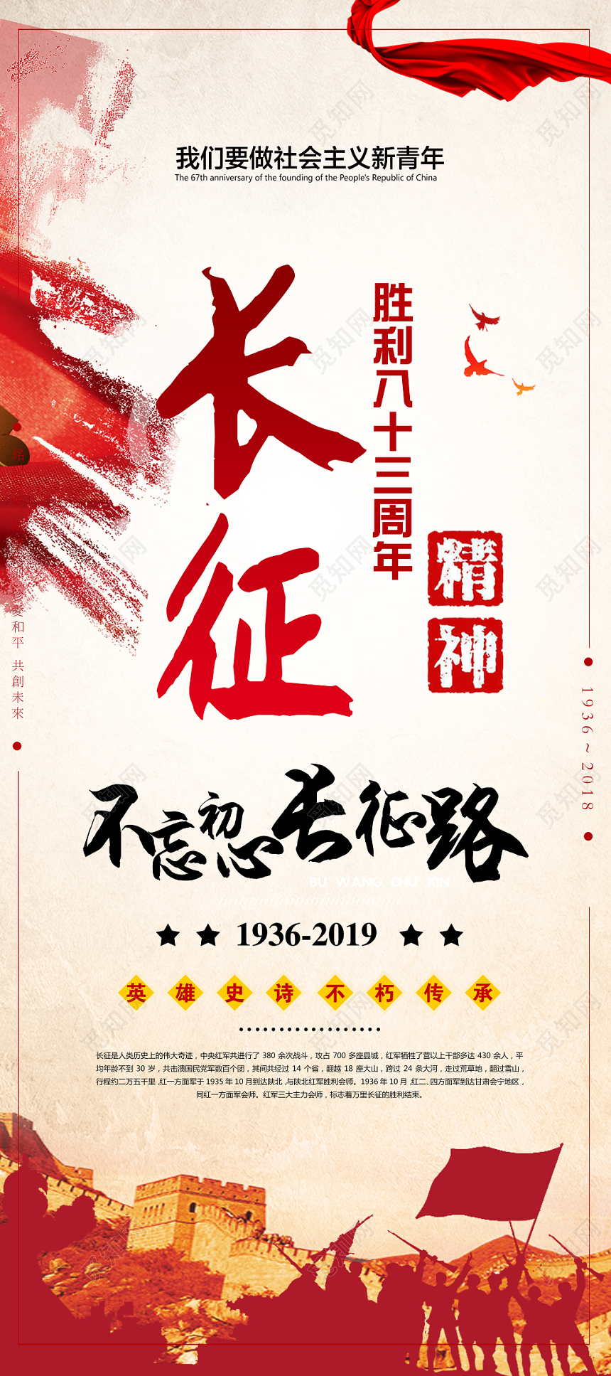 红色大气长征胜利83周年热血军魂宣传海报展板