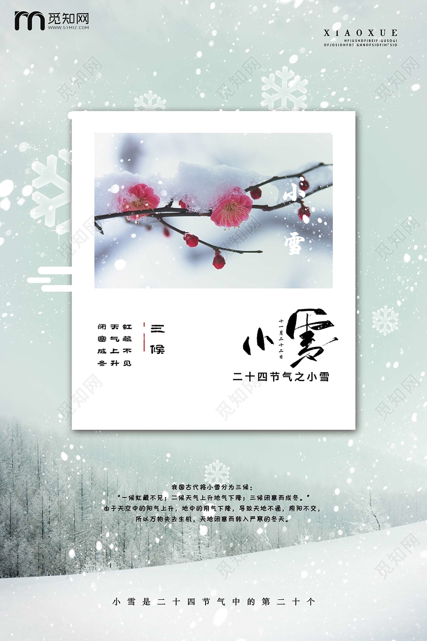 二十四节气小雪插画宣传海报