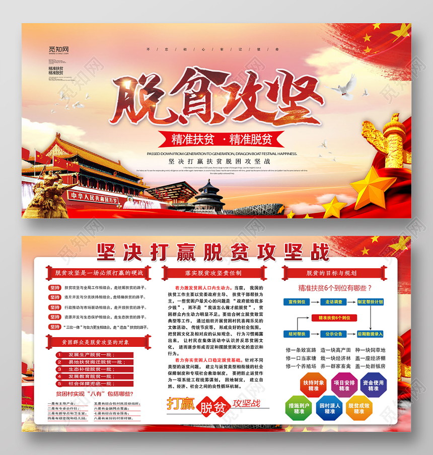 红色精准扶贫脱贫攻坚宣传展板