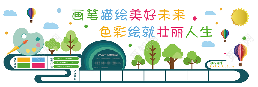 清新卡通美术培训机构文化墙