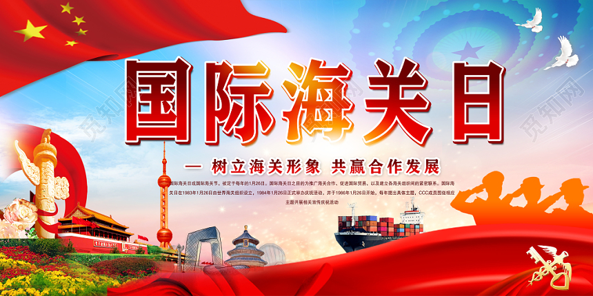 中国风国际海关日宣传展板