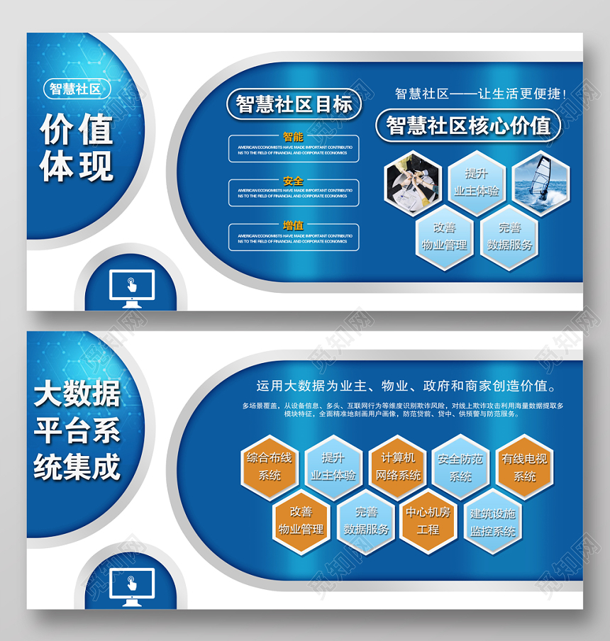 大气蓝色智能社区科技企业文化墙展板设计