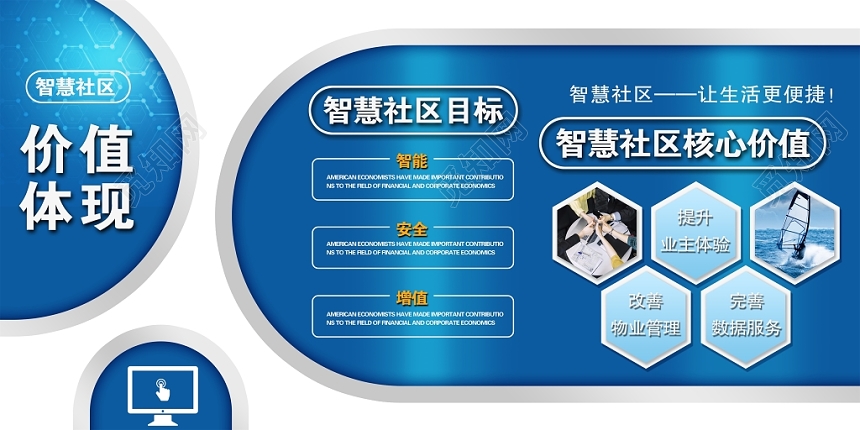 大气蓝色智能社区科技企业文化墙展板设计