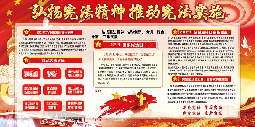 简约大气红色系国家宪法日弘扬宪法精神双面展板