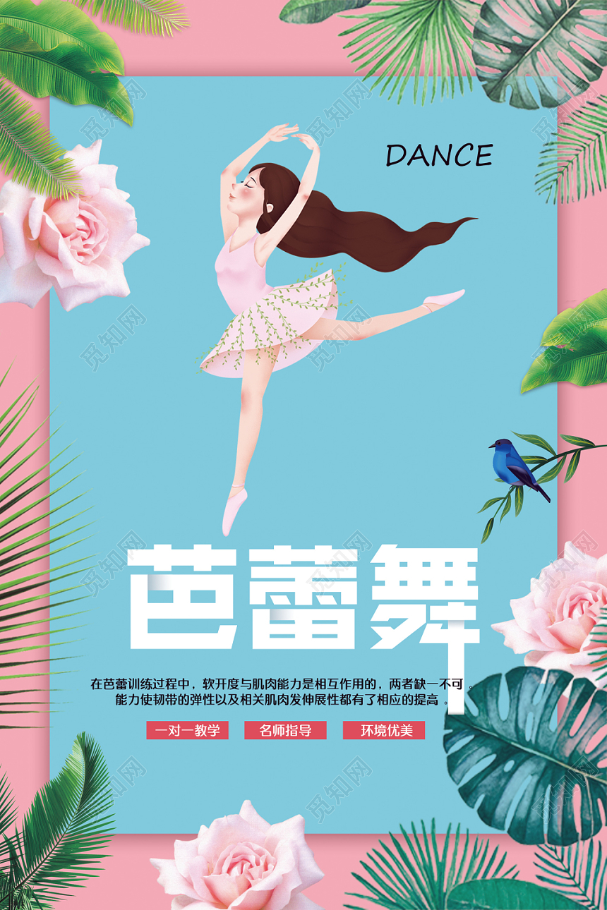 清新芭蕾舞舞蹈训练招生促销海报