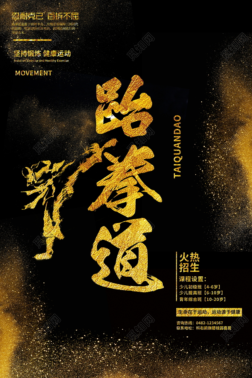 黑金大气跆拳道招生培训宣传海报