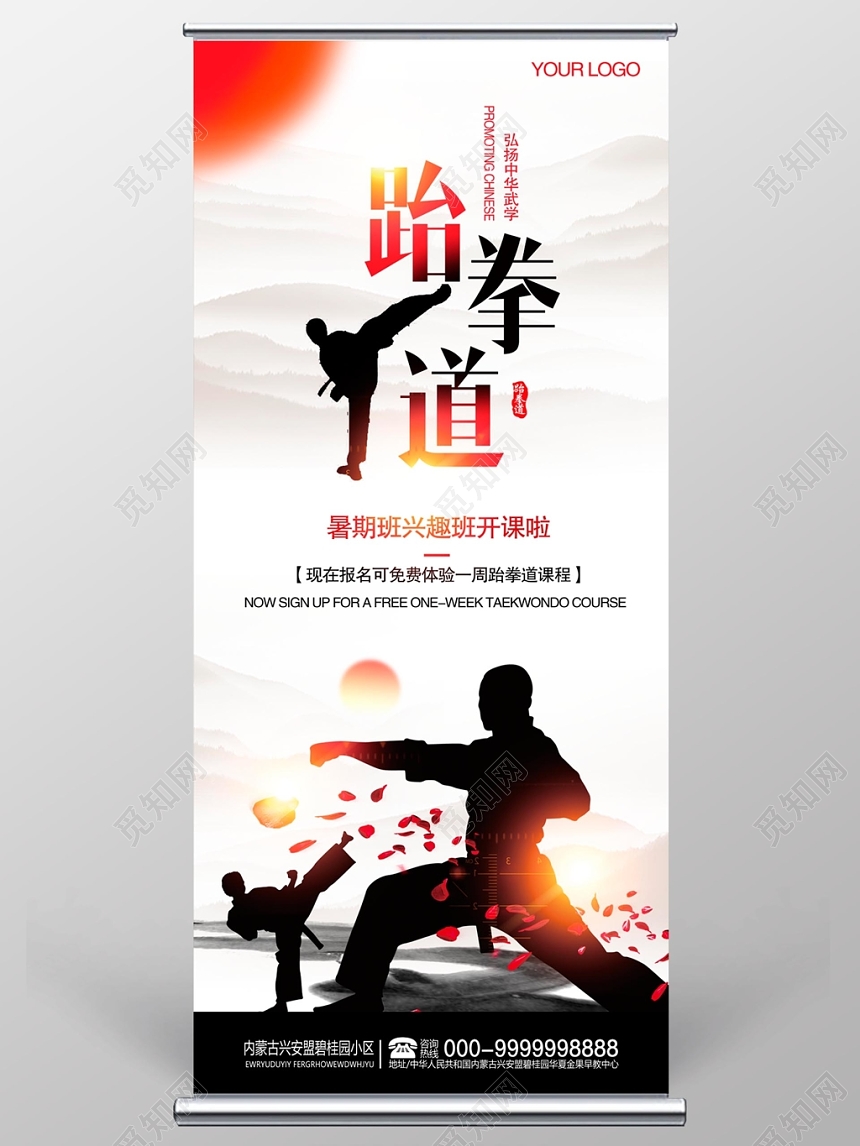 水墨中国风跆拳道展架易拉宝设计