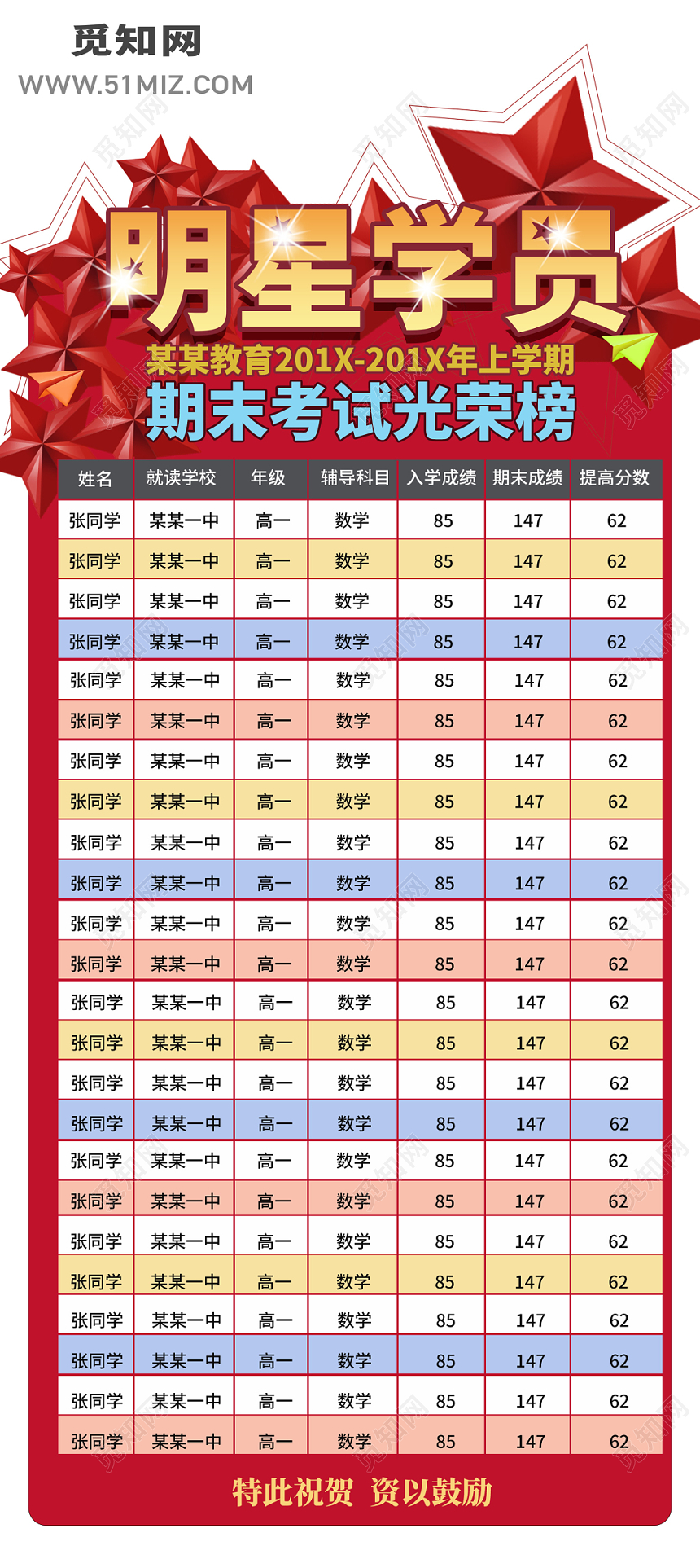 红色星星背景明星学员期末考试学校光荣榜展架易拉宝