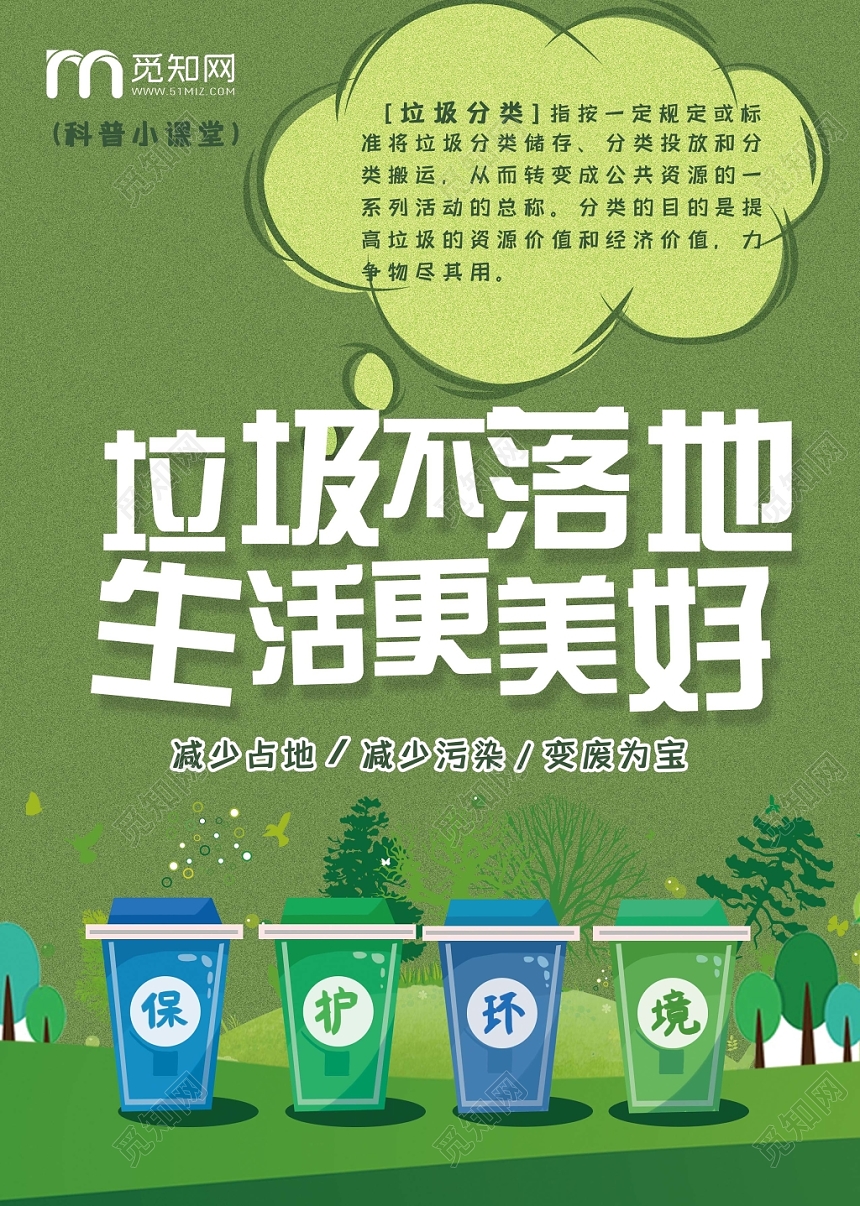 绿色小清新垃圾分类垃圾不落地生活更美好宣传单