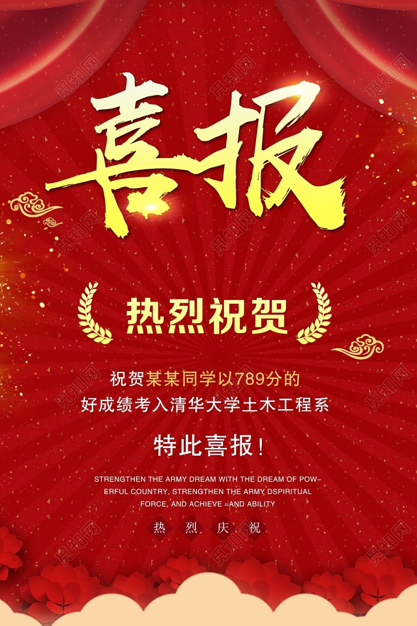 红色喜庆精美金榜题名喜庆喜报展板海报模板