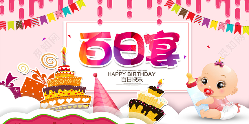 儿童生日宝宝百日宴展板设计