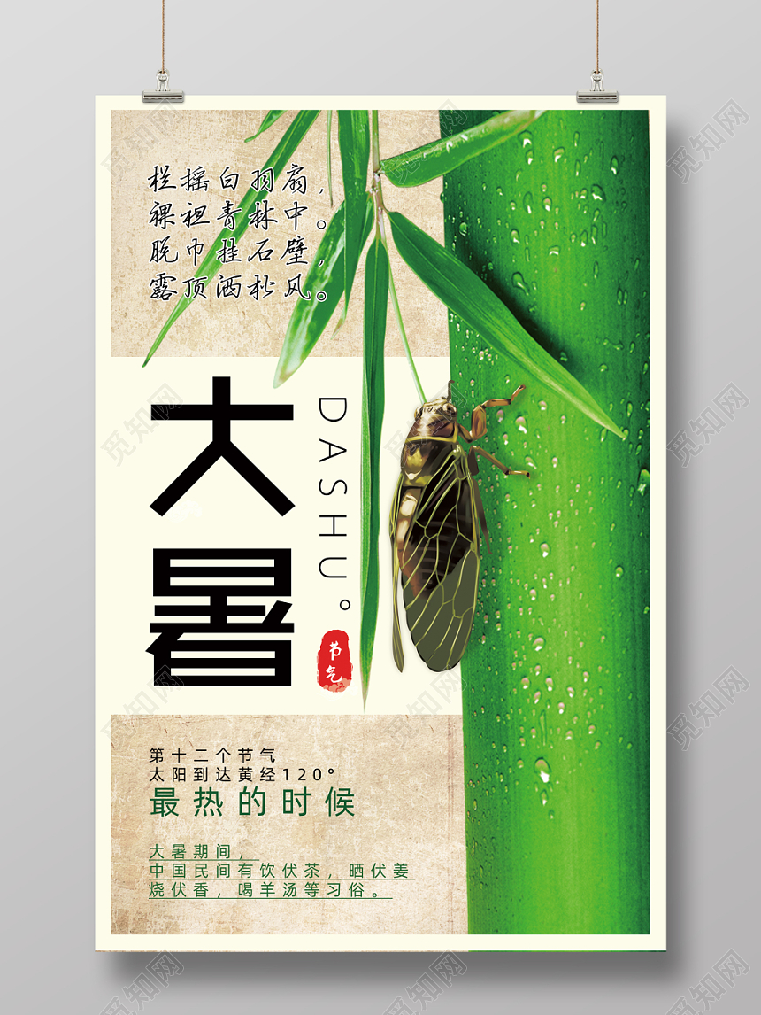 大暑24节气二十四节气简约清新海报宣传