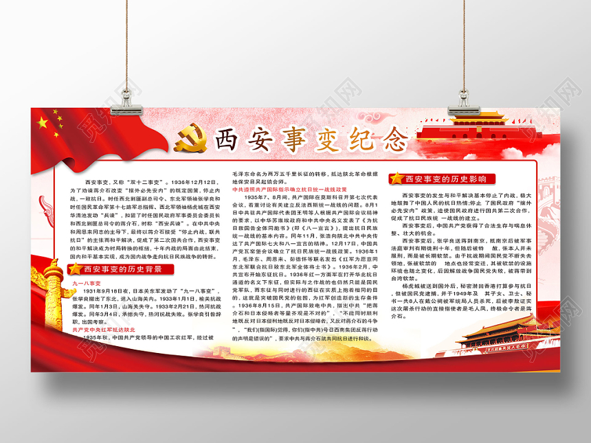 红色风格西安事变纪念历史展板