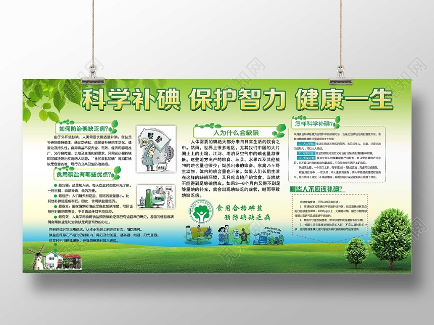 绿色清爽简洁科学补碘健康教育宣传栏展板