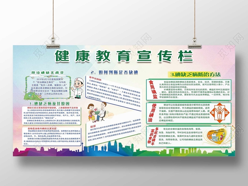 绿色清新简洁防治碘缺乏病健康教育宣传栏展板