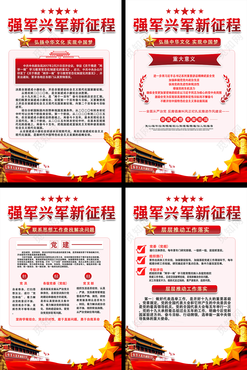红色强军兴军新征程党建党课展板