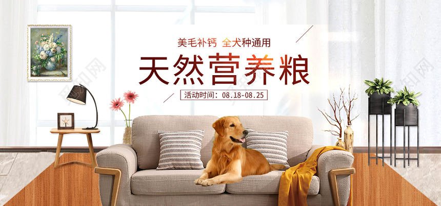 可爱家有萌宠天然营养粮食狗粮猫粮产品宣传banner