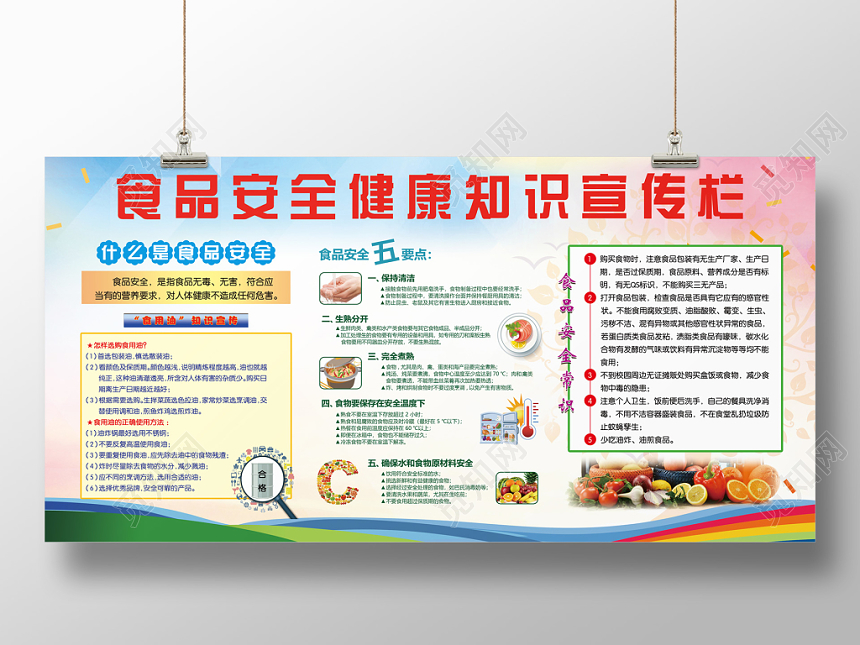 卫生健康教育宣传栏多彩背景食品安全知识健康教育宣传栏展板
