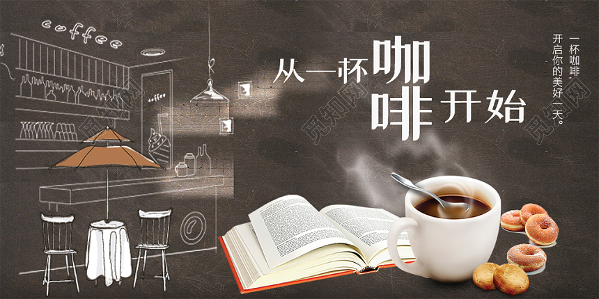 棕色简约从一杯咖啡开始咖啡展板设计