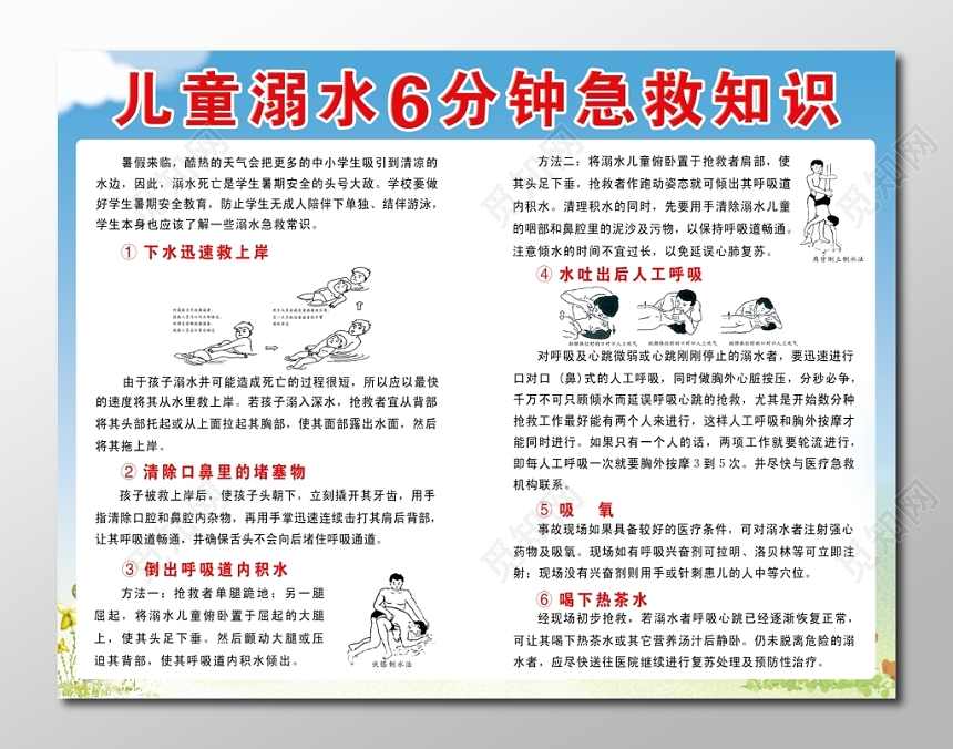 急救知识儿童溺水人工呼吸清除异物心肺复苏