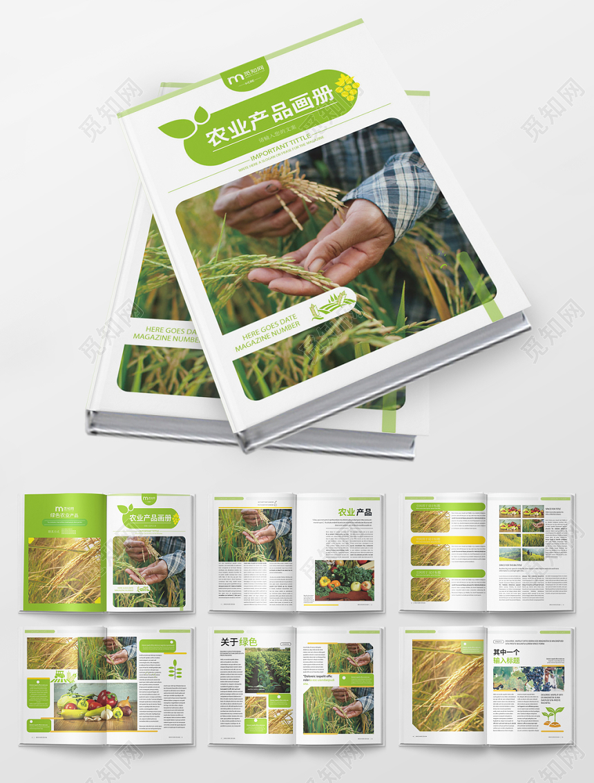 浅绿稻田几何图形农业农产品健康自然宣传画册